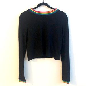 Heart & Hips black crop top rainbow collar Large